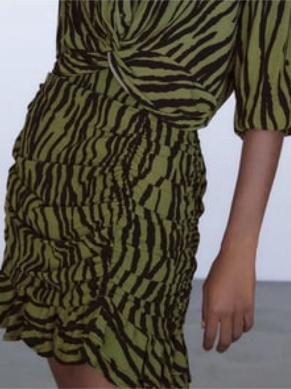 Zara Animal Print Ruched Olive Green Zebra Skirt Medium